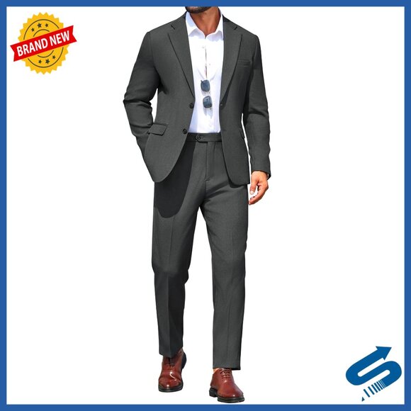 Slim Fit Two Button Suit Set Regular Fit Polyester Spandex Blazer Pants